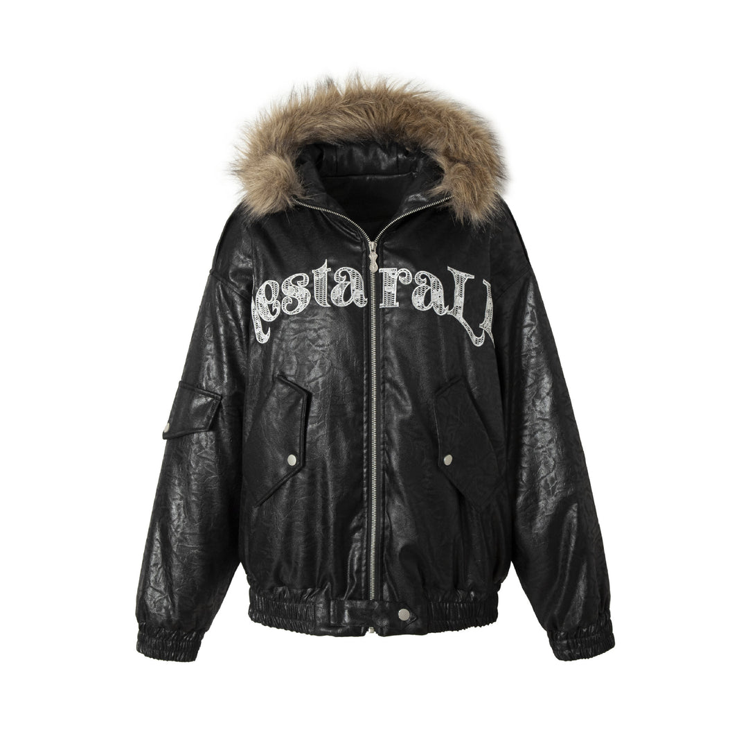 Herren Gepolsterter Oversize-Bomber mit Kunstpelzkragen und Utility-Taschen Nord Taschen