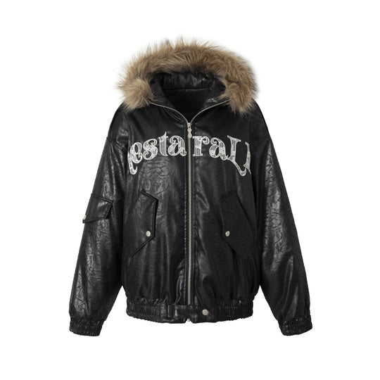 Herren Gepolsterter Oversize-Bomber mit Kunstpelzkragen und Utility-Taschen Nord Taschen