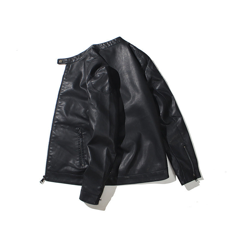 Herren Slim-Fit Kunstleder-Motorradblouson mit Stehkragen und ergonomischer Schultersteppung Nord Taschen