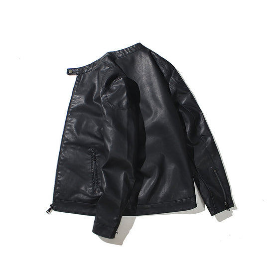Herren Slim-Fit Kunstleder-Motorradblouson mit Stehkragen und ergonomischer Schultersteppung Nord Taschen