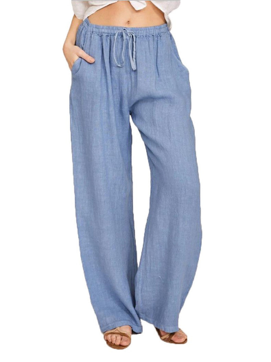 Damen Leinenhose mit weitem Bein und praktischen Seitentaschen
