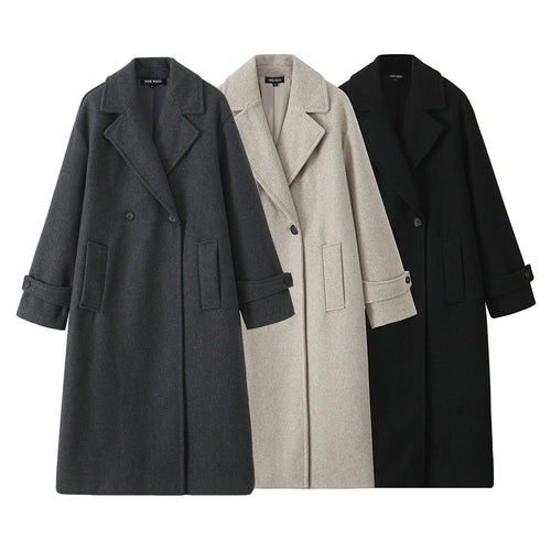 Damen 90+ doppelreihiger Wollmix-Mantel mit Oversize-Schnitt und Reverskragen Nord Taschen