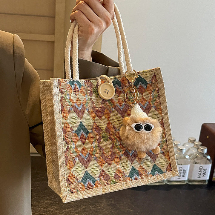 Damen modische Jute-Tragetasche mit buntem Grafikdesign Nord Taschen