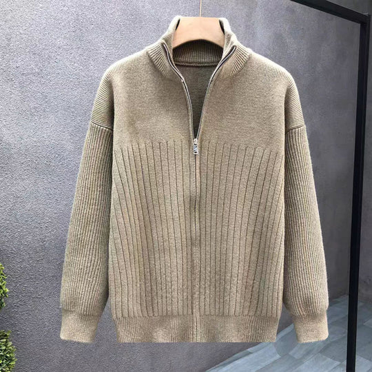 Herren Oversize Feinstrick-Pullover mit halbem Reißverschluss und markanter Rippenstruktur Nord Taschen