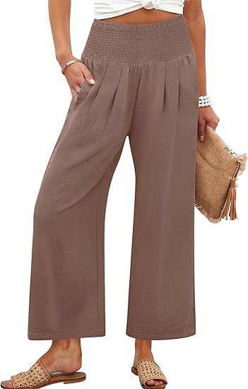 Damen Weite Culotte-Hose mit elastischem Bund und Falten