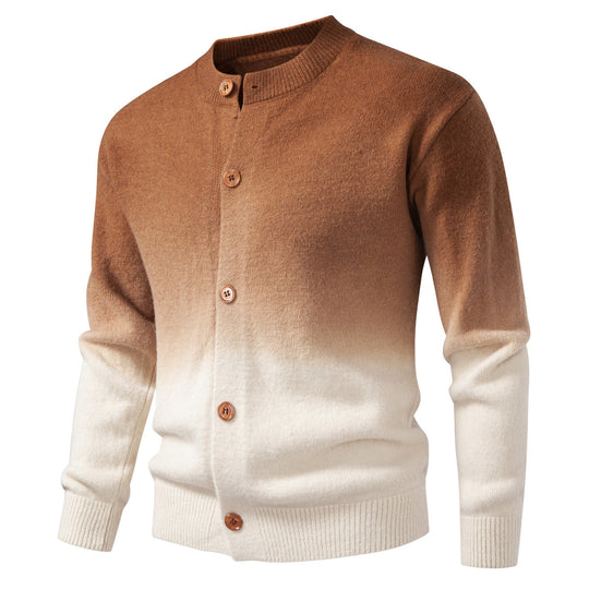 Herren Feiner Button-Cardigan mit Ombre-Farbverlauf und Stehkragen Nord Taschen