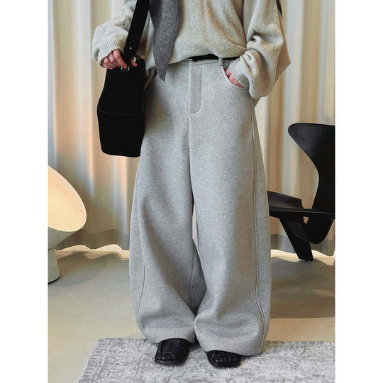 Damen Weite Wollmix-Palazzohose mit hoher Taille, Bundfalten und Eingrifftaschen Nord Taschen