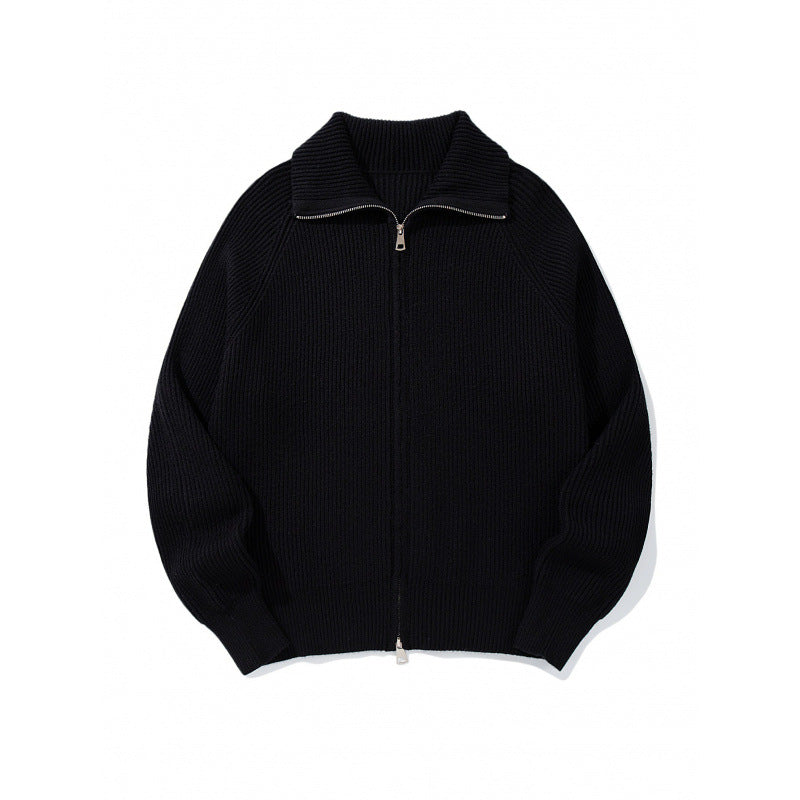 Unisex Grobgerippte Zip-Strickjacke mit Stehkragen, Raglanärmeln und Zwei-Wege-Reißverschluss Nord Taschen