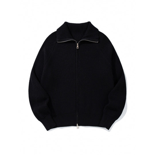 Unisex Grobgerippte Zip-Strickjacke mit Stehkragen, Raglanärmeln und Zwei-Wege-Reißverschluss Nord Taschen