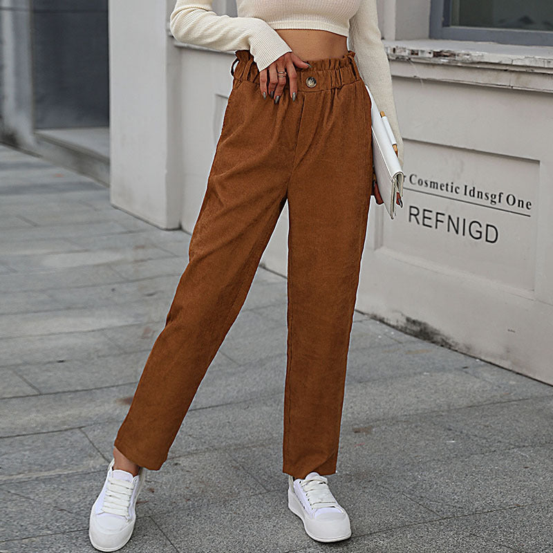 Damen Lässige Cordsamt-Hose mit hohem Bund Nord Taschen