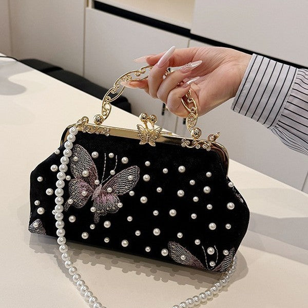 Damen exquisite Clutch-Tasche mit Perlenschmuck und aufwendiger Stickerei Nord Taschen