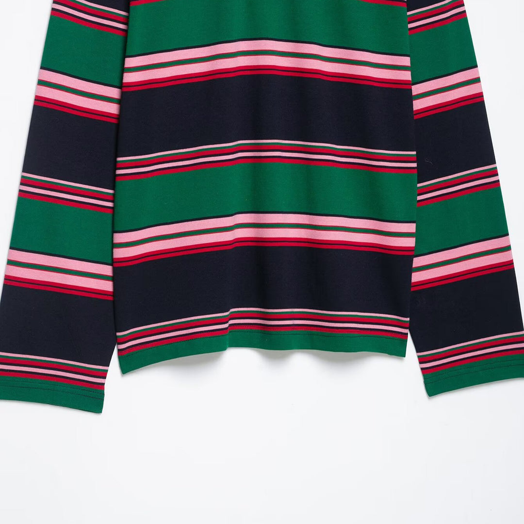 Damen Oversize Rugby-Poloshirt mit weißem Kentkragen und breiten Querstreifen Nord Taschen