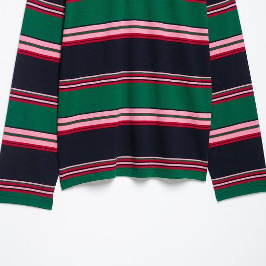 Damen Oversize Rugby-Poloshirt mit weißem Kentkragen und breiten Querstreifen Nord Taschen