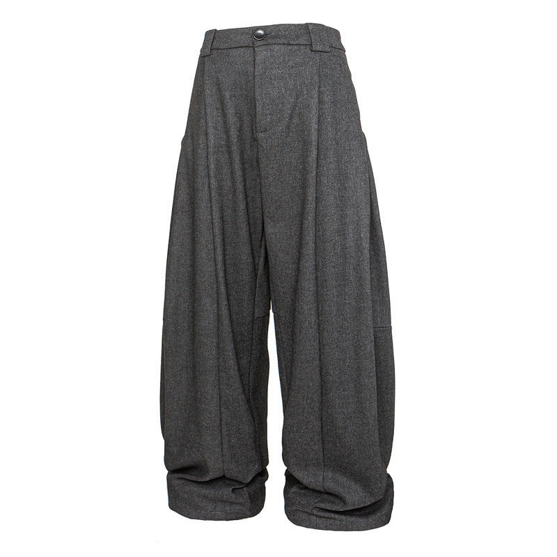 Damen Weite Bundfalten-Hose im Palazzo-Stil mit hoher Taille und Umschlagbund Nord Taschen