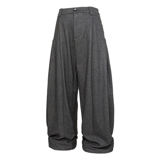 Damen Weite Bundfalten-Hose im Palazzo-Stil mit hoher Taille und Umschlagbund Nord Taschen