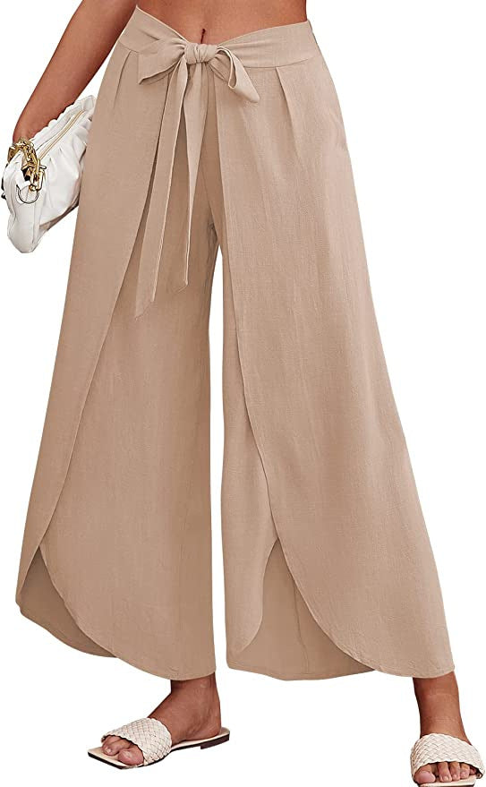 Damen Weite Sommerhose aus leichtem, atmungsaktivem Stoff mit Bindegürtel