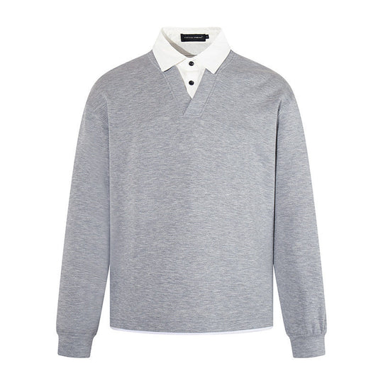 Herren Legeres Sweatshirt mit angenähtem Hemdkragen, V‑Detail und Rippbündchen Nord Taschen