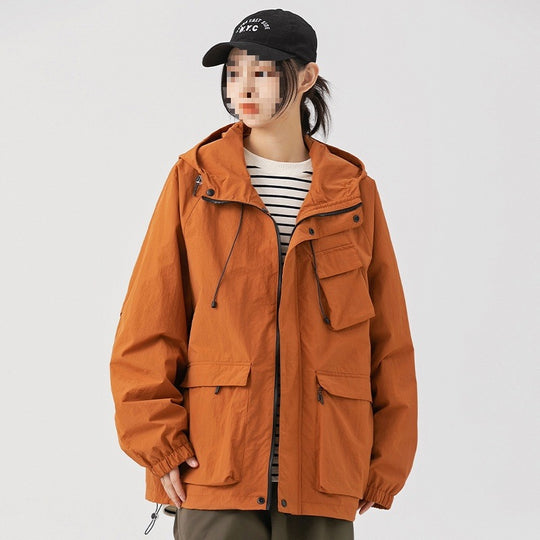 Damen Oversize Utility-Übergangsjacke mit Kapuze, Mehrfach-Taschen & Kordelzug Nord Taschen