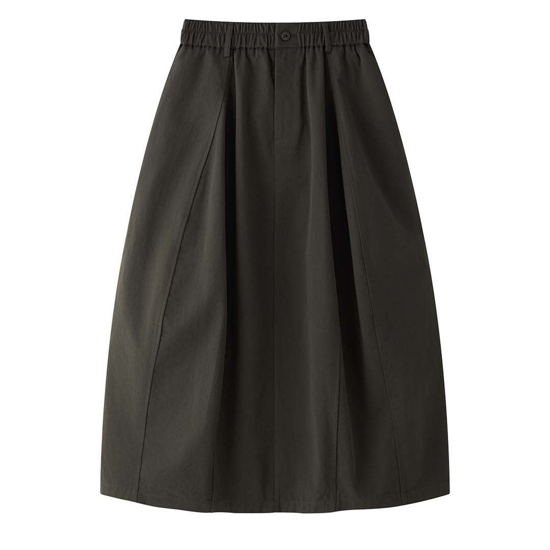 Damen Weite Midilange Bundfalten-Rock mit elastischem Knopfbund Nord Taschen