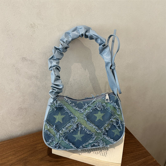 Damen Umhängetasche mit floralem Denim-Design und raffinierten Knotenakzenten Nord Taschen