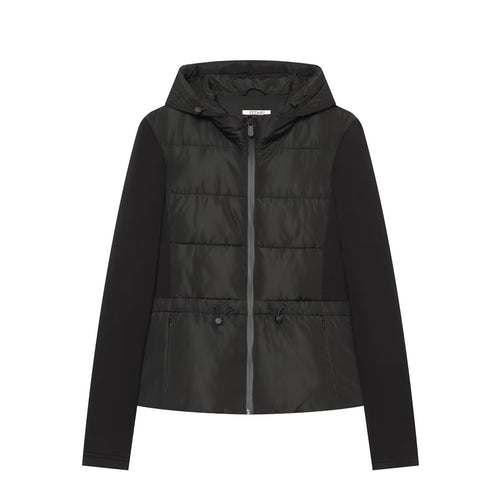 Damen Kurzjacke im Materialmix mit gesteppter Front, Kapuze und taillierendem Tunnelzug Nord Taschen