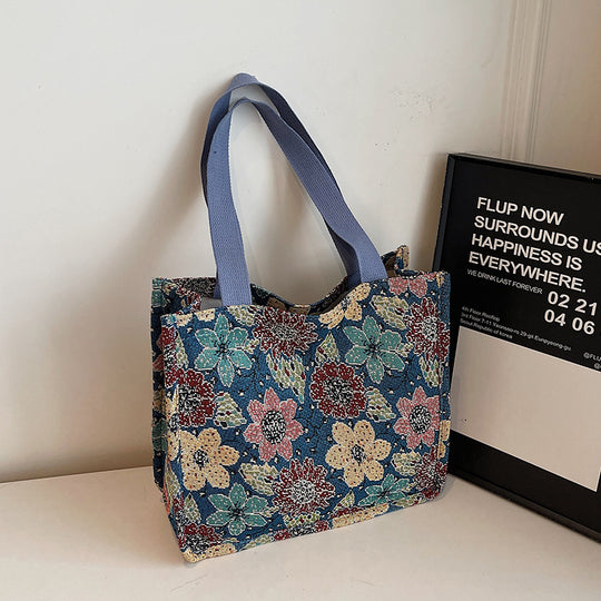 Damen Jute-Tragetasche mit floralem Design und praktischen Griffen Nord Taschen