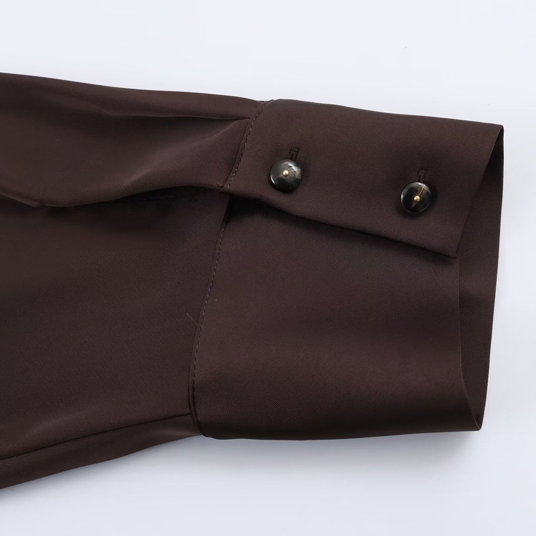 Damen Seidenähnliche Oversize-Hemdjacke mit Tunnelzugtaillierung und breiten Manschetten Nord Taschen