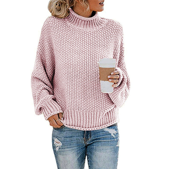 Damen Baumwoll-Strickpullover mit hohem Kragen