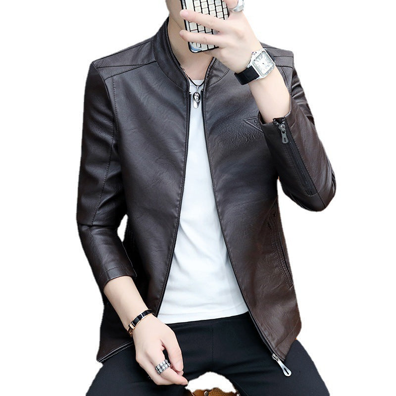 Herren Slim-Fit Kunstleder-Blouson im Aviator-Stil mit Stehkragen Nord Taschen