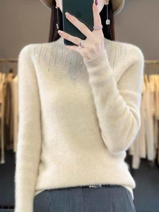 Damen Kaschmir‑Optik Mockneck-Pullover mit funkelnder Strasskaskade Nord Taschen