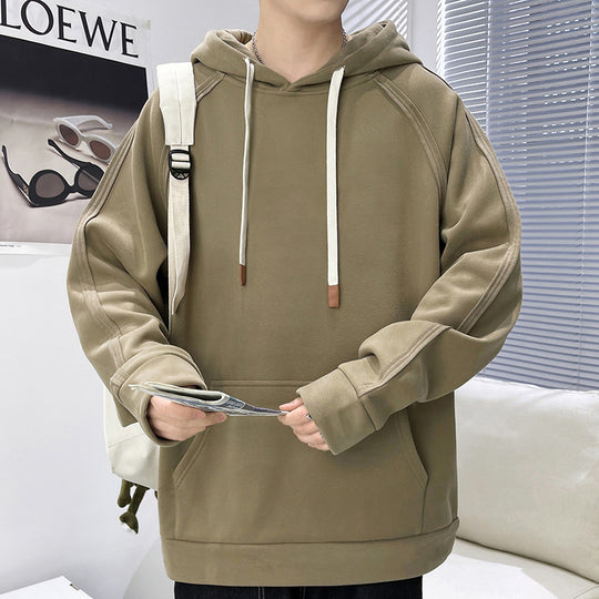Herren Oversize Kapuzenpullover mit Kängurutasche Raglanärmeln und extra langen Kordeln Nord Taschen