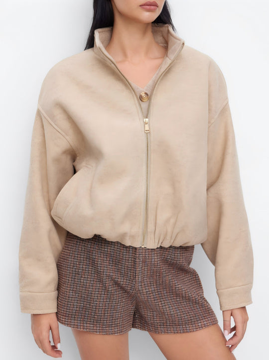 Damen Modische Fleecejacke mit Stehkragen Nord Taschen