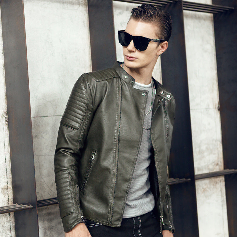 Herren Slim-Fit Bikerblouson aus Kunstleder mit gesteppter Schulter- und Ärmelpasse Nord Taschen