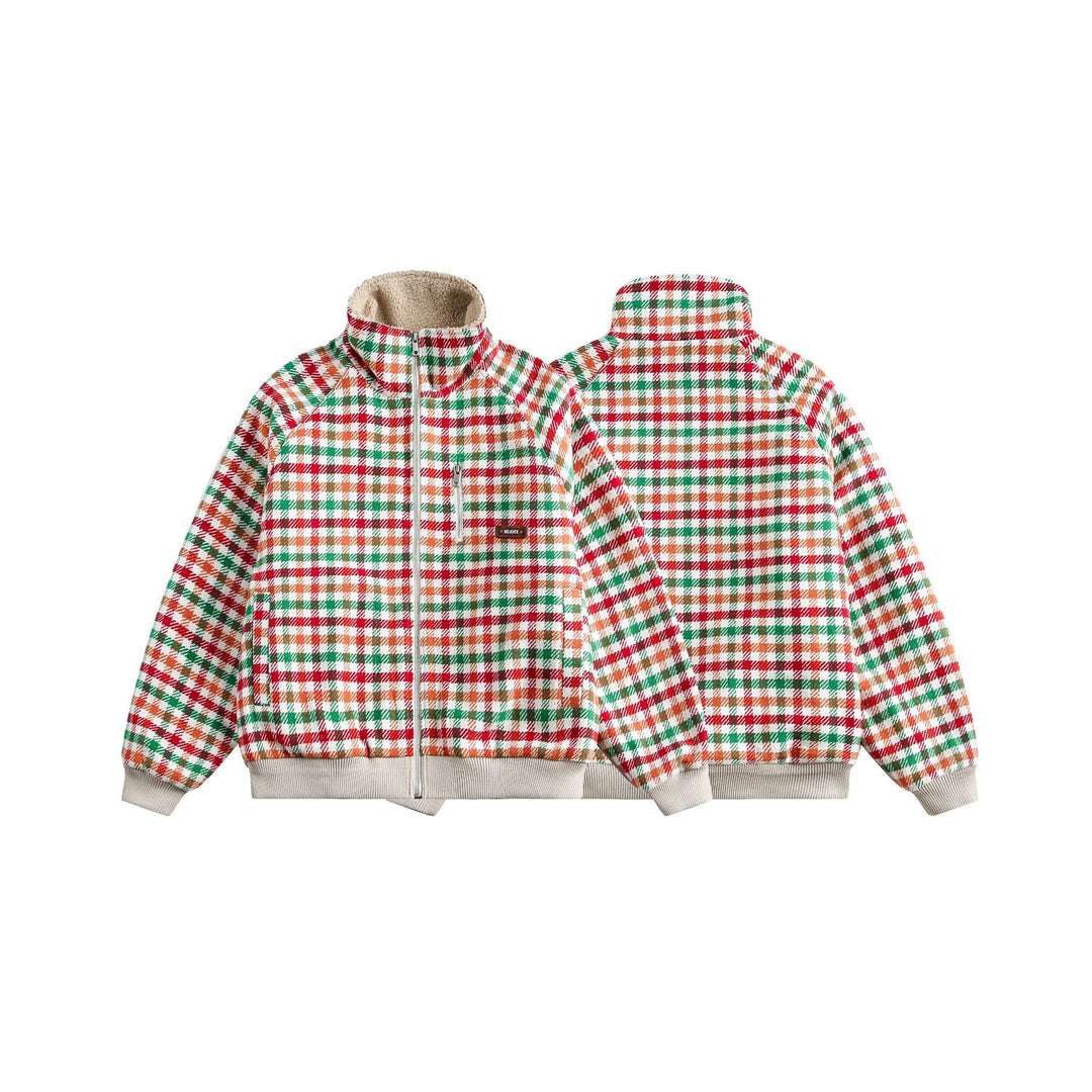 Damen Karierter Teddy‑Fleece‑Blouson im Boxy‑Cut mit Stehkragen Nord Taschen