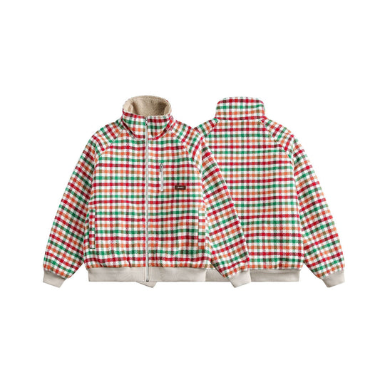 Damen Karierter Teddy‑Fleece‑Blouson im Boxy‑Cut mit Stehkragen Nord Taschen