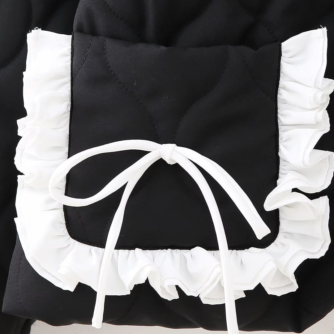 Damen Kurz gesteppte Jacke mit hohem Stehkragen und Rüschentaschen Nord Taschen