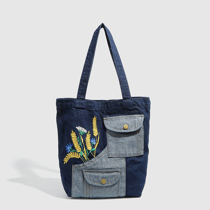 Damen Einkaufstasche mit floralem Stickmotiv und praktischen Außentaschen Nord Taschen
