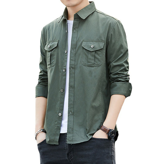 Herren Leichtes Military-inspiriertes Overshirt mit Epauletten und Brustpattentaschen Nord Taschen