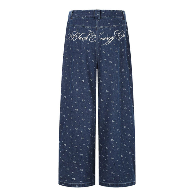Damen High‑Waist Culotte-Jeans im Palazzoschnitt mit sichtbarer Knopfleiste und feinem Blumenprint Nord Taschen