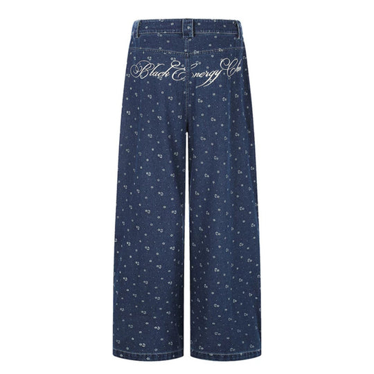 Damen High‑Waist Culotte-Jeans im Palazzoschnitt mit sichtbarer Knopfleiste und feinem Blumenprint Nord Taschen