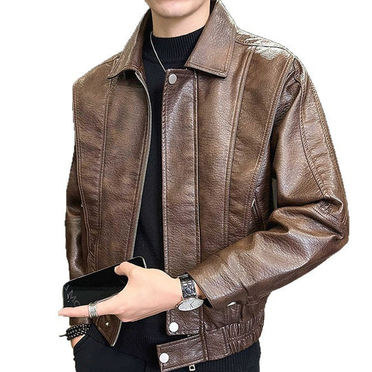 Herren Kurzer Oversized Lederimitat-Blouson mit Stehkragen, Reißverschluss und elastischem Saum Nord Taschen