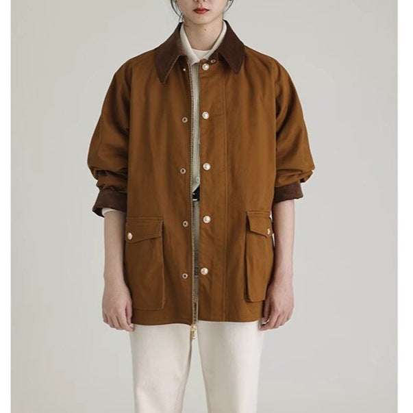 Herren kurzer Fieldcoat mit Cordkragen, Druckknopfleiste und aufgesetzten Taschen Nord Taschen