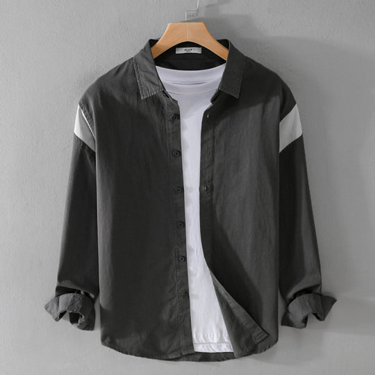 Herren Leichtes Baumwoll-Layering-Hemd mit Kontrastschulterpaneel und innenliegendem T-Shirt Nord Taschen