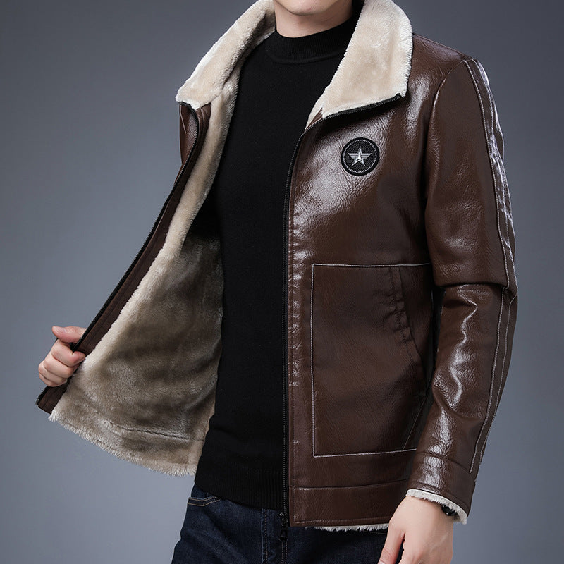 Herren Pilotenblouson in Lederoptik mit Sherpa-Innenfutter und Stehkragen Nord Taschen