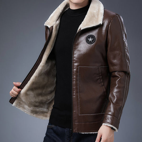 Herren Pilotenblouson in Lederoptik mit Sherpa-Innenfutter und Stehkragen Nord Taschen