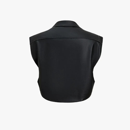 Damen Kurze ärmellose Kunstleder-Weste mit Oversize-Schultern Nord Taschen