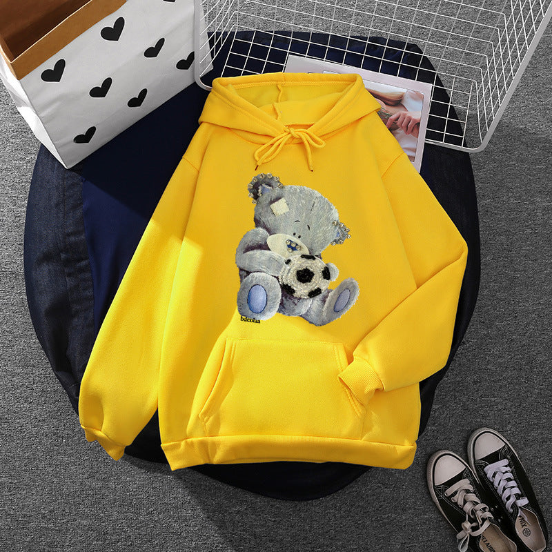 Damen nan kuscheliger Kapuzenpullover mit Teddy-Applikation, weichem Fleece-Futter und Kängurutasche Nord Taschen