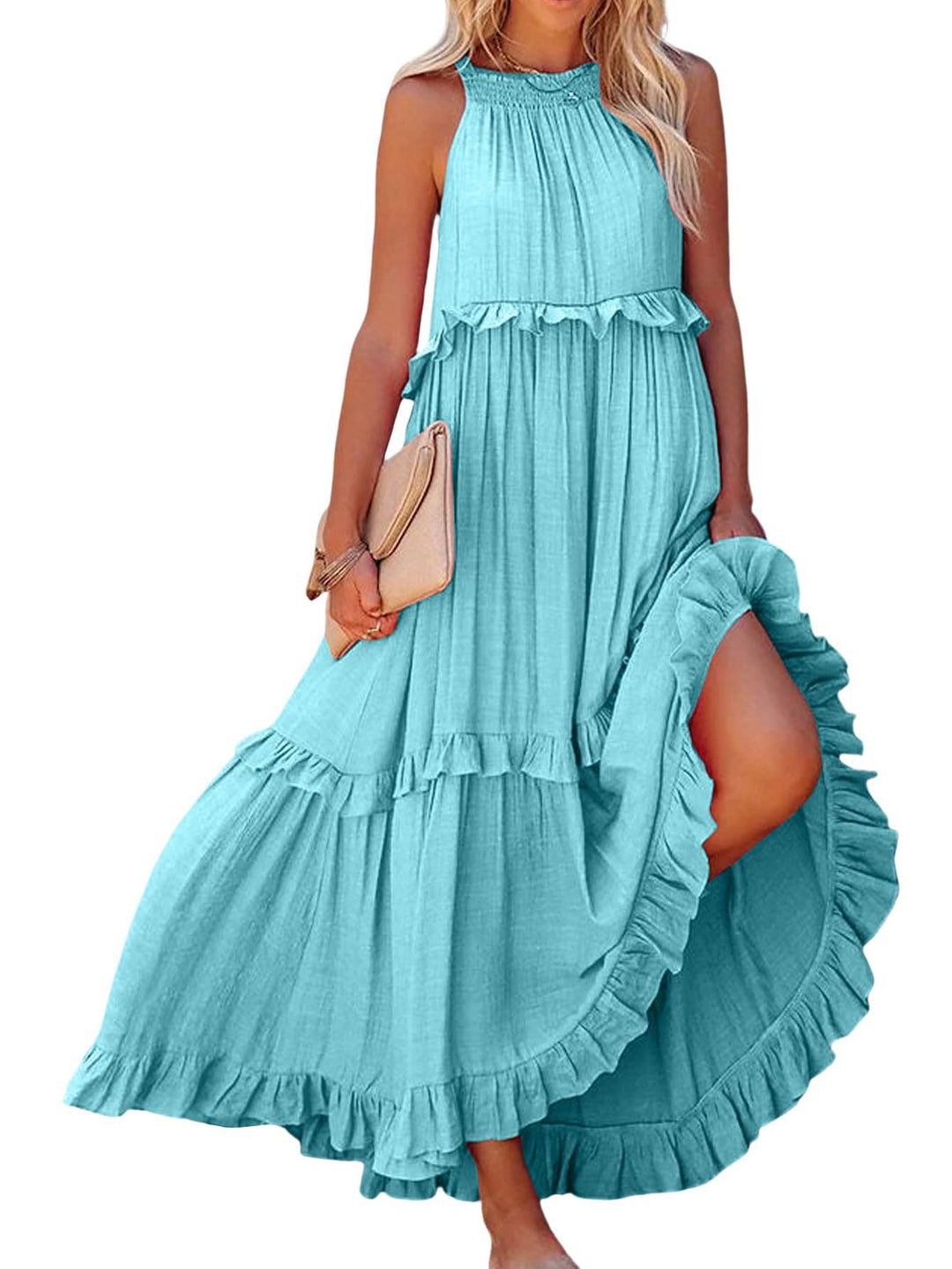 Damen Maxikleid mit einem eleganten Volant-Design und lockerem Schnitt