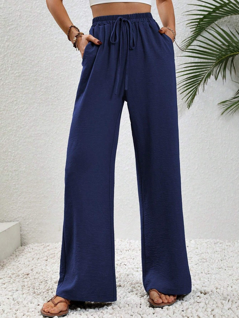 Damen Leichte Palazzo-Hose mit Gummibund, Tunnelzug und Seitentaschen Nord Taschen