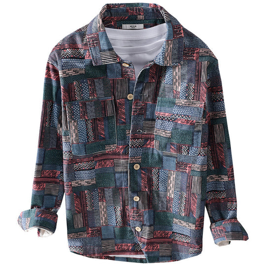 Herren Overshirt im Patchwork-Look mit aufgesetzten Brusttaschen Nord Taschen